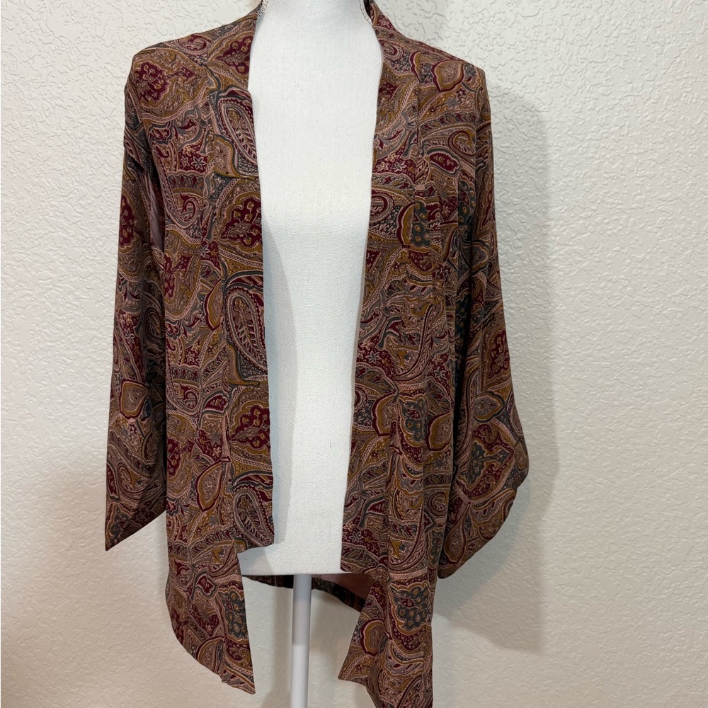 Vintage Silk Kate Brown and Red Kimono with Paisley Design